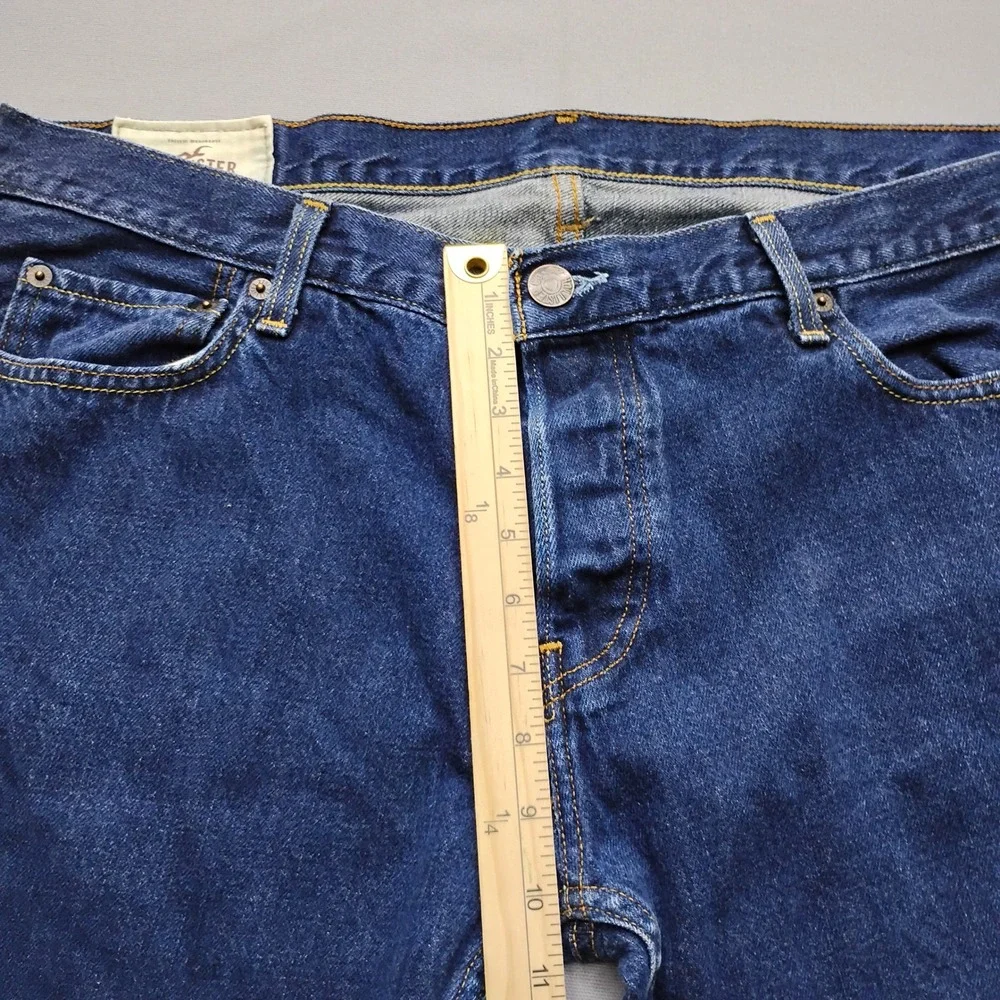 Hollister Men 38x34 Straight Leg Blue Denim Jeans Button Fly Dark Wash 2742